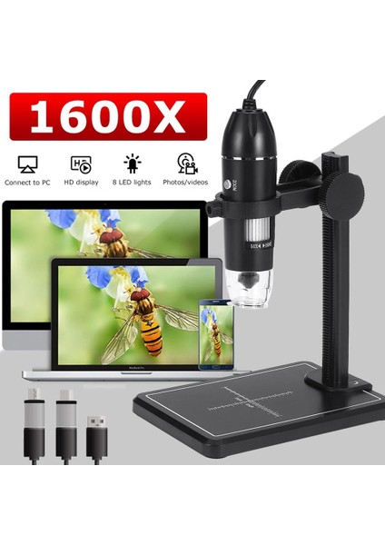 Dijital Mikroskop Ledli 1600X Zoom 2mp USB Kamera Saç Yaprak Bitki Kuyum Analizi modelleri