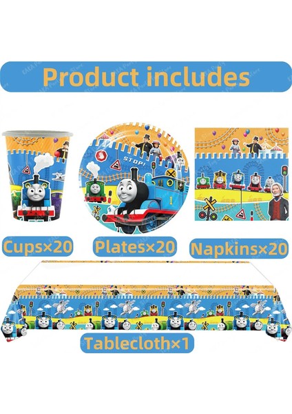 Thomas ve Friends Doğum Günü Dekorasyonları Kağıt Tek Kullanımlık Sofra Takımı Baby Duş Erkek Çocuk Çocukları Tren Parti Oyuncakları Malzemeleri: 20 Misafir Sunmak (Yurt Dışından)