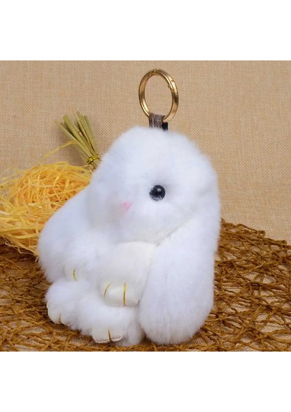 Lfpu Günlük Tunny Yoldurum Keyafı Gerçek Rex Tavşan Şekl Kürk Anahtar Kilit Kıdaşlı Çanta Araba Takım Anahtar Yüzük Takı Kadınlar Renk: Beyaz (Yurt Dışından)