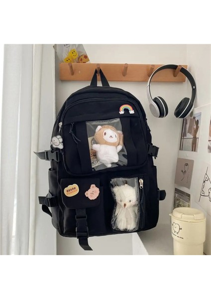 Su Geçirmez Kitap Çantası Çok Fonksiyonlu Naylon Büyük Kapasiteli Okul Çantası Seyahat Backbag Teenagecolor: Sadece Siyah Çanta (Yurt Dışından)