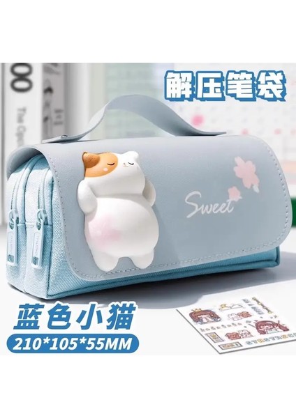 Yeşil Panda Kalem Çantası Büyük Kapasiteli Kırtasiye Kalem Kılıfı Ayı Köpek Kedi Tapı Depolama Okulu Malzemeleri Hediye Kutusu Pu Cetvel Tutucu Bir Renk: Kedi Mavisi (Yurt Dışından)