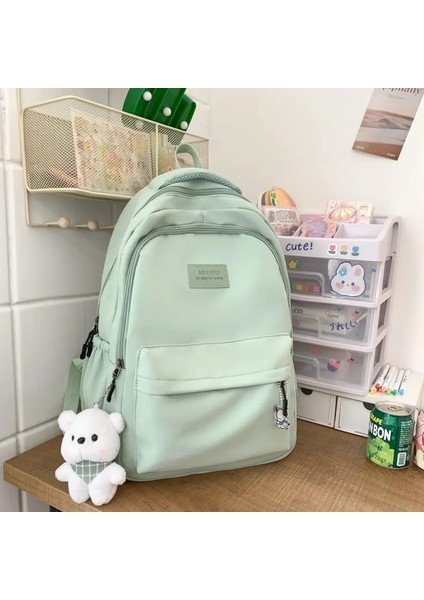 Öğrenci Japon Büyük Kapasiteli Sırt Çantası Kız Basit ve Çok Yönlü Sırt Çantası Unisex Polyester Malzeme Bebek Dekorasyon: Yeşil (Yurt Dışından)