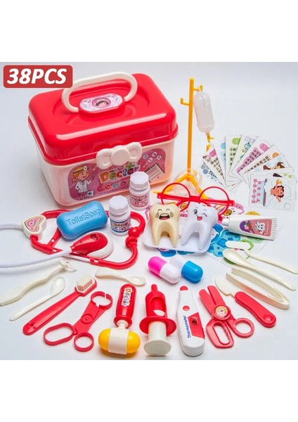 Doktor Set Kids Playing Girls Rol Yapma Oyunları Hastane Accessorie Tıbbi Kit Hemşire Araçları Çocuklar Için Çanta Oyuncakları Hediye Renk: 38PCS Kırmızı (Yurt Dışından)