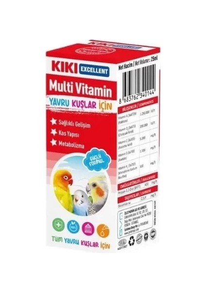 Kiki Excellent Yavru Kuşlar Için Multi Vitamin Sıvı Damla 25 ml