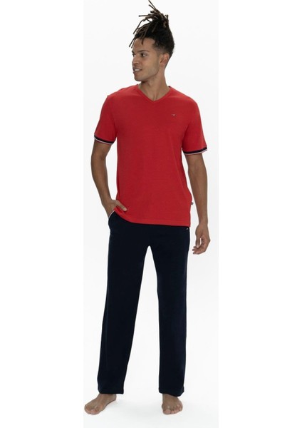 Büyük Beden Erkek Kırmızı Yarım Kollu V Yaka Pijama Takım modelleri