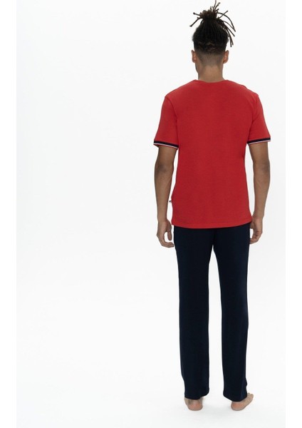 Büyük Beden Erkek Kırmızı Yarım Kollu V Yaka Pijama Takım fırsatları