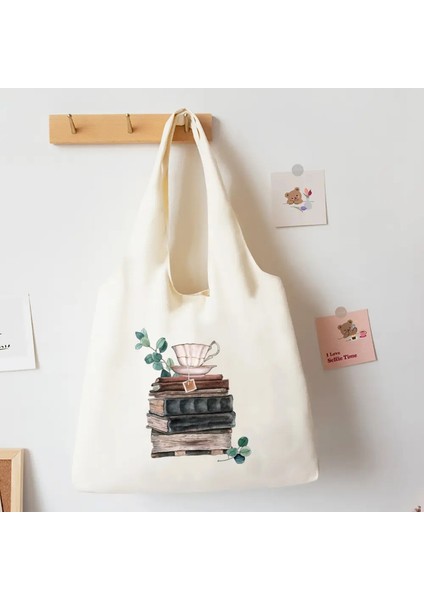 Çiçek Kitapları Baskılı Omuz Çantası Literatürü Kitap Çiçek Tote Çantaları Çizim Kızlar Kitap Çantası Seyahat Harajuku Tuval Çanta Rengi: TK253954-A032BG-M (Yurt Dışından)