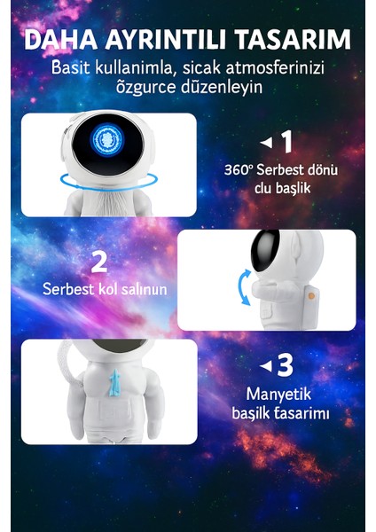 Astronot Tasarımlı Galaxy Projektör – Bluetooth Hoparlörlü Yıldızlı Gece Lambası |hayal Gücünü Geliştiren Oda Dekoru fırsatları