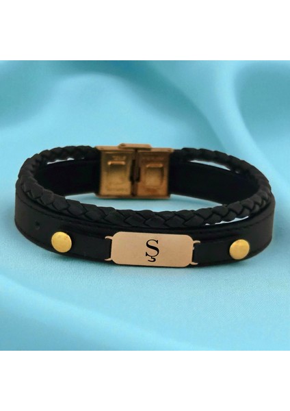 14 Ayar Altın Plakalı Ş Harfine Özel Oval Motifli Hakiki Siyah Derili Hediye BILEKLIK-563HARF fiyatları