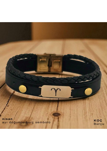 Altın Plakalı 14 Ayar Nisan Ayı Doğumlarına Oval Motifli Hakiki Siyah Derili Hediye BILEKLIK-563AY fiyatları