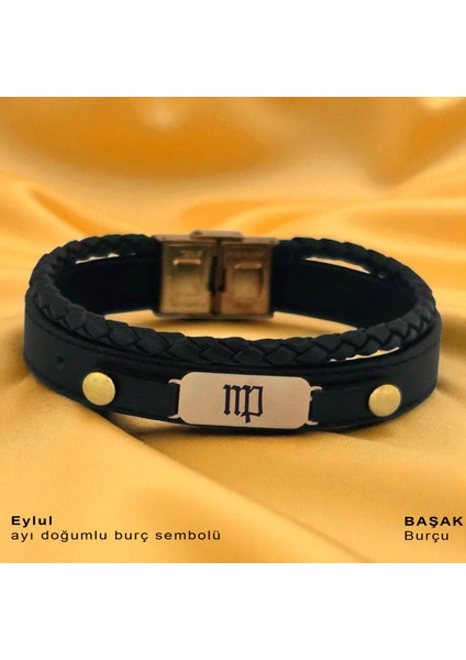 14 Ayar Altın Plakalı Eylül Ayı Doğumlarına Hakiki Siyah Derili Oval Motifli Hediye BILEKLIK-563AY fiyatları