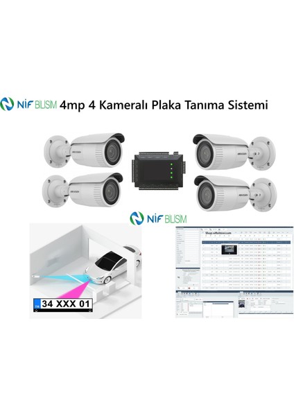 Hikvision 4mp 4 Kameralı Plaka Tanıma Sistemi Yazılım ve Kontrol Paneli Dahil Set