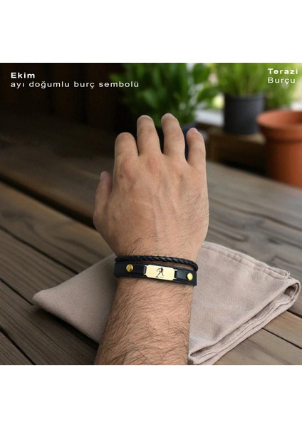 14 Ayar Plakalı Altın Terazi Burçları Için Oval Motifli Hakiki Siyah Derili Hediye BILEKLIK-563BURÇ fırsatları
