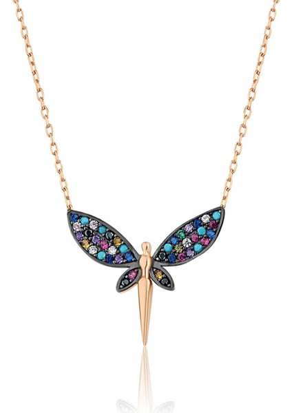 Renkli Taşlı Gümüş Yusufçuk Kolye