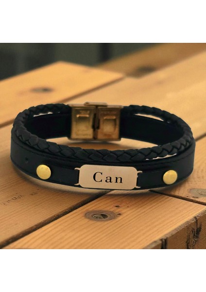 14 Ayar Plakalı Altın Can Ismine Özel Oval Motifli Hakiki Siyah Derili Hediye BILEKLIK-563ISIM fiyatları