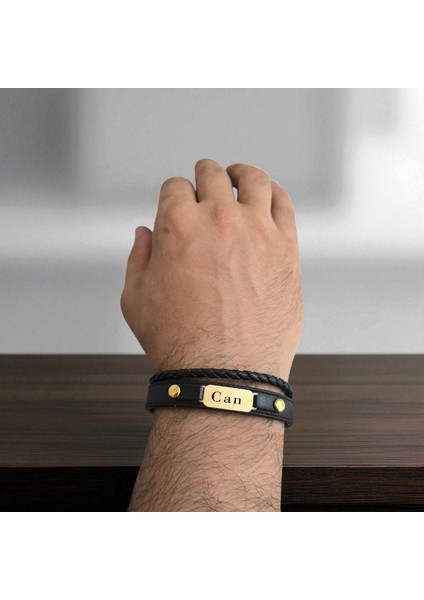 14 Ayar Plakalı Altın Can Ismine Özel Oval Motifli Hakiki Siyah Derili Hediye BILEKLIK-563ISIM fırsatları