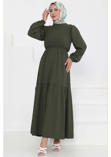 Beli Bağcıklı Elbise Haki - 27303