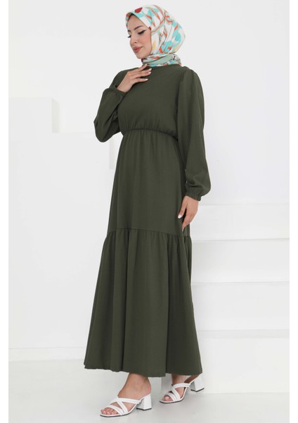 Beli Bağcıklı Elbise Haki - 27303 modelleri