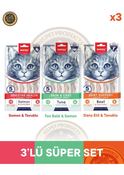 Digestive-Skin Coat-Join Fonksiyonel Kedi Krema Ödülü Mix Paket 5X14GR 3lü Set