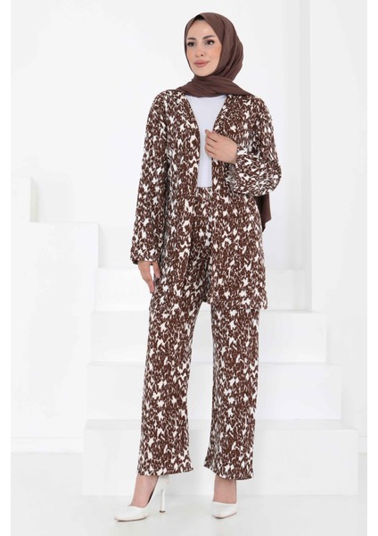 Desenli Kimono Takım Kahve - 27132 modelleri