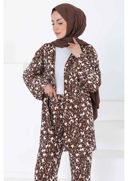 Desenli Kimono Takım Kahve - 27132 fırsatları