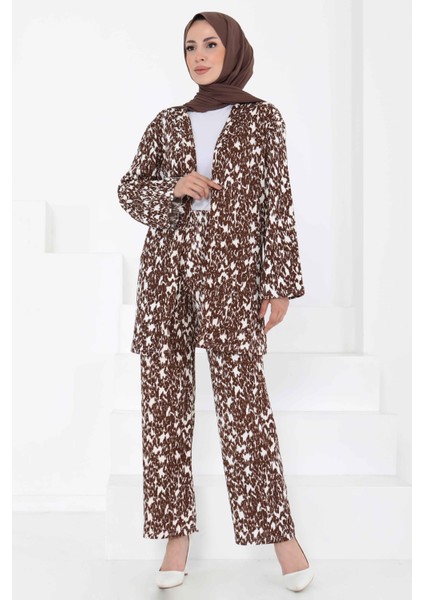 Desenli Kimono Takım Kahve - 27132 indirimleri