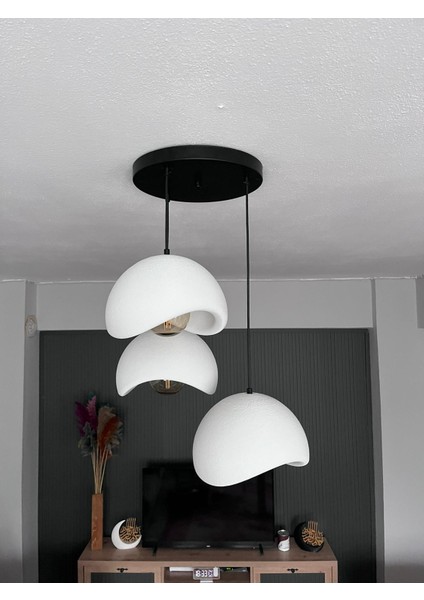 Beton Görünümlü Modern Şık Iskandinav Tarz 3 Başlıklı Avize (25CM) (Rustik Ampul Hediyeli)