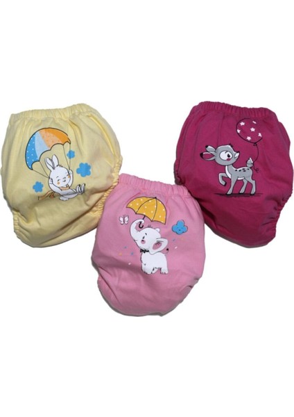 Sevimli Fil, Tavşan ve Ceylan Temalı Kız Bebek Alıştırma Külodu 3'lü