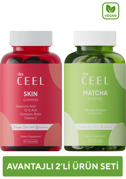 2'li Cilt ve Matcha Vegan Gummy Çiğnenebilir Vitamin
