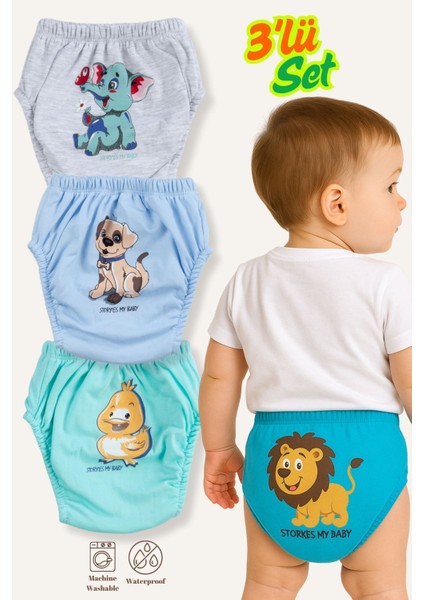 Erkek Bebek Çocuk Desenli Sevimli 3 Lü Alıştırma Külodu Sızdırmaz Antialerjik Çocuk Külot 3-4 Yaş