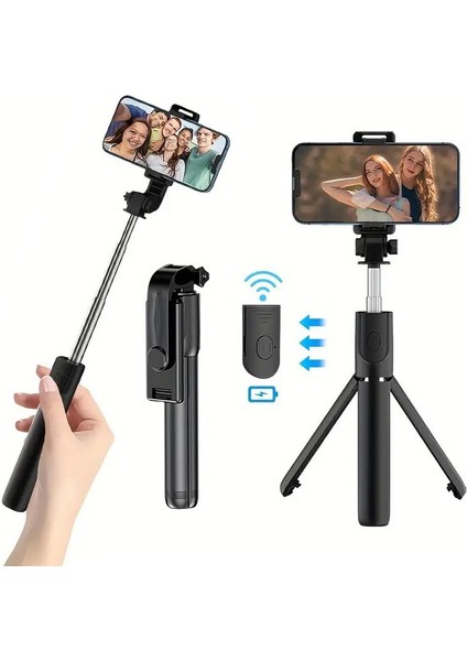 GA66 3in1 Bluetooth Selfie Çubuğu Tripod Canlı Yayın Standı Telefon Tutucu Katlanabilir Genişletilebilir Deklanşörlü Monopod