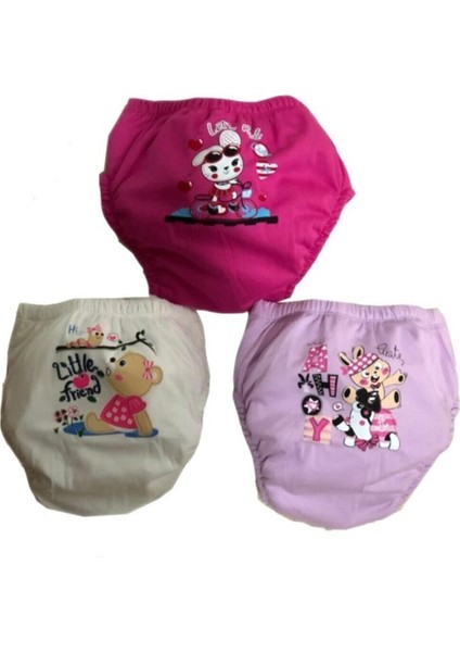 Kız Çocuk 3-4 Yaş Sızdırmaz Pamuklu Yıkanabilir 3 Adet Alıştırma Külodu