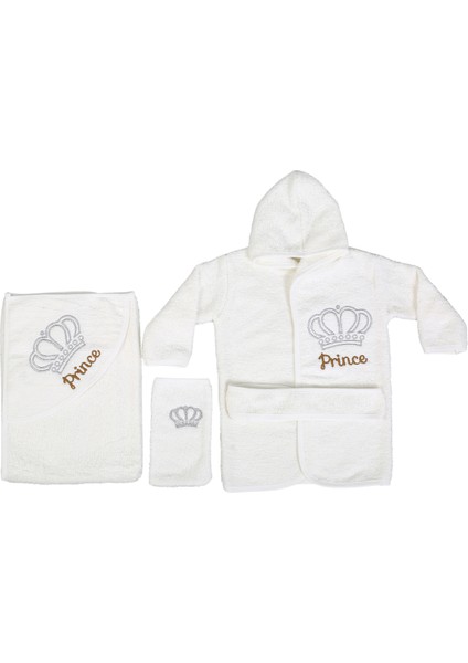 Pamuk Yenidoğan Bebek Çocuk Bornoz Prince Havlu Takımı Set