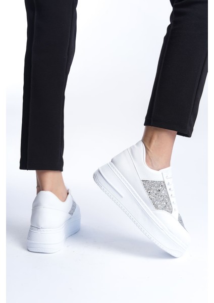 Jet-Mıpa Bağcıklı Ortopedik Taban Simli Kadın Sneaker Spor Ayakkabı Cbt - Beyaz modelleri