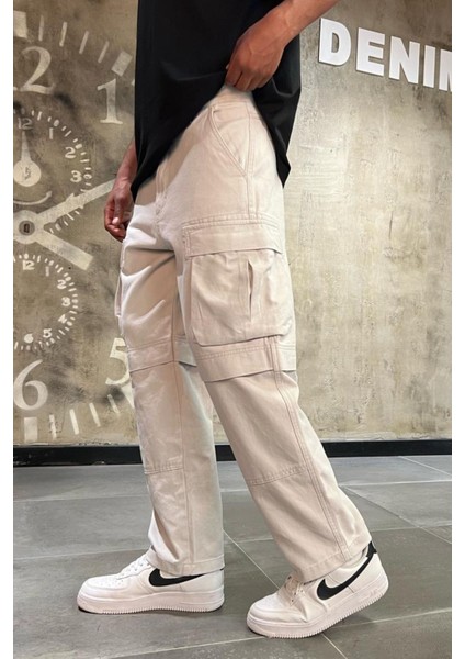 Erkek Gri Baggy Kargo Pantolon Gabardin