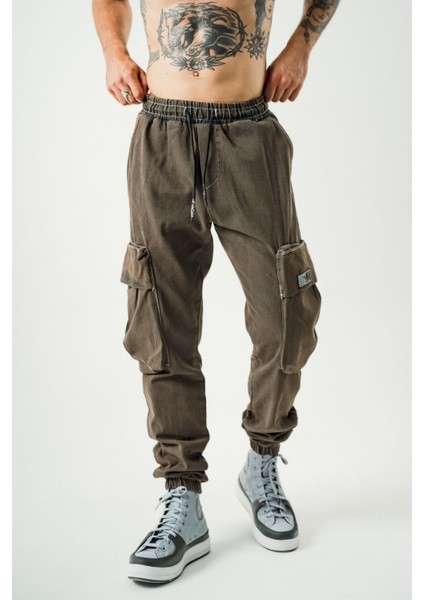 Kahverengi Kargo Cepli Jogger Pantolon