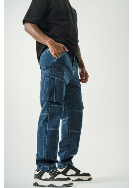 Erkek Lacivert Baggy Kargo Pantolon Cepli indirimleri