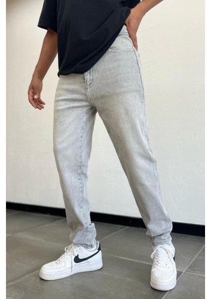 Erkek Gri Boyfriend Pantolon Likralı