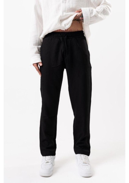 Erkek Siyah Ince Kumaş Pantolon Esnek