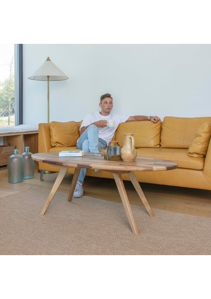 Surf Masif Ceviz Ahşap Orta Sehpa - Oval Formlu