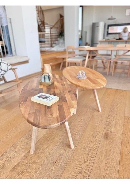 Surf Masif Ceviz Ahşap Orta Sehpa - Oval Formlu modelleri