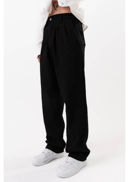 Siyah Baggy Bol Pantolon Keten Görünümlü fiyatları