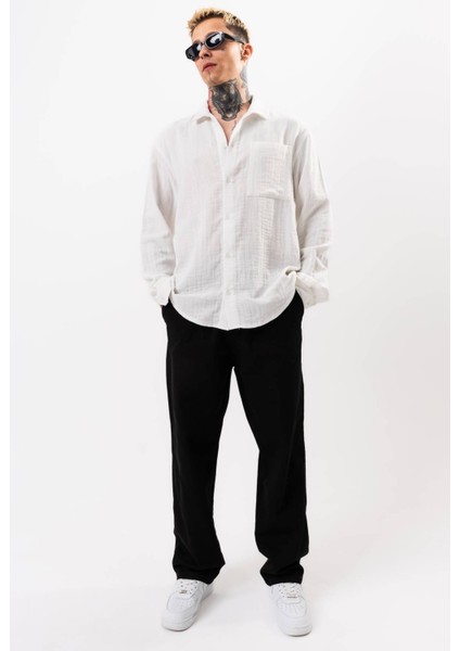 Siyah Baggy Bol Pantolon Keten Görünümlü modelleri