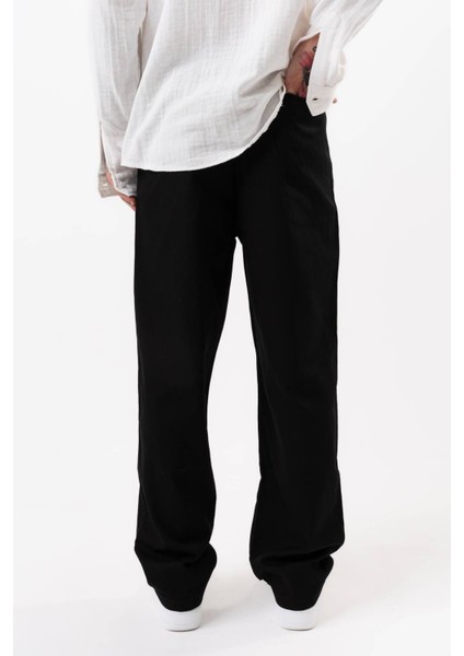 Siyah Baggy Bol Pantolon Keten Görünümlü indirimleri
