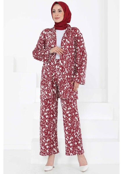 Desenli Kimono Takım Bordo - 27132 fiyatları