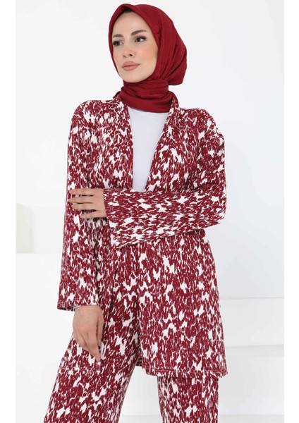 Desenli Kimono Takım Bordo - 27132 modelleri