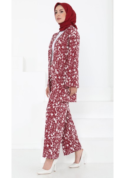Desenli Kimono Takım Bordo - 27132 fırsatları