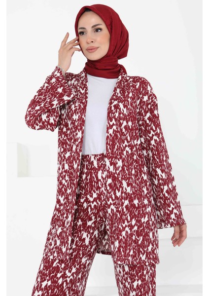 Desenli Kimono Takım Bordo - 27132 indirimleri