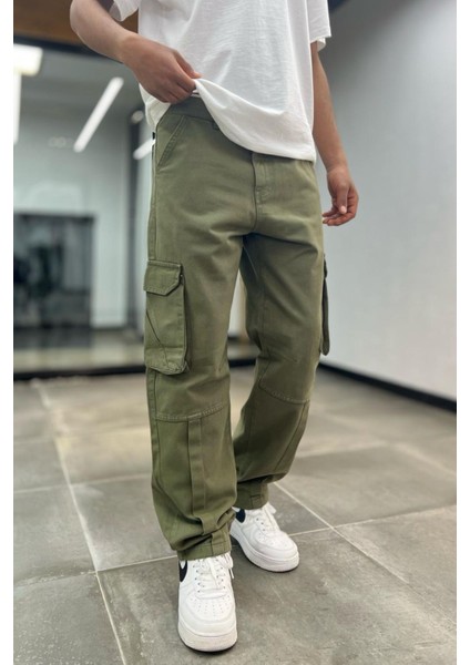 Erkek Haki Baggy Kargo Pantolon