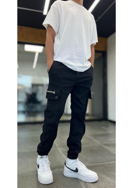 Erkek Siyah Kargo Cepli Jogger Pantolon modelleri